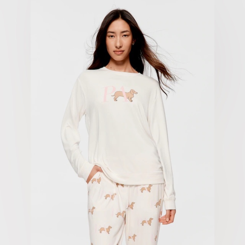 NWT Women's Peter Alexander Dachshund Print Pink White Pajama Set L XL